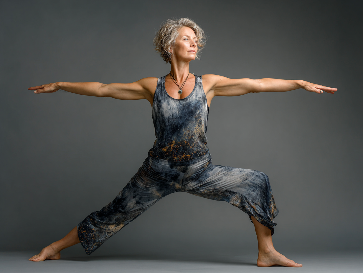 Grup de seniori practicând yoga într-un parc verde